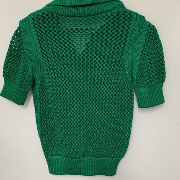 Zara Knit Kelly Green Collared Short Sleeve Crocheted Sweater - Picture 5 of 8